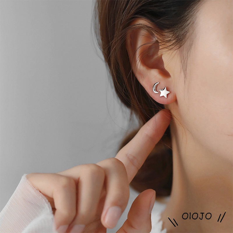 Korea Anting 925 Perak Berlian Bintang Bulan Bunga Mencegah Alergi Fashion Earrings- olo