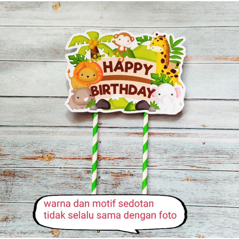 topper toper sedotan hiasan kue cake ulang tahun happy birthday karakter animal zoo hewan