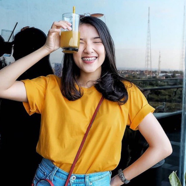 kaos cewe cowo unisex 100% katun combad tshirt warna mustard kuning