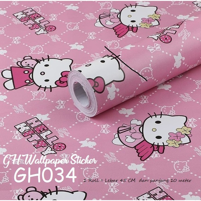 Wallpaper dinding 3d motif elegant / Wallpaper dinding kamar tidur anak wallstiker Motif Hello Kitty Ukuran 45cm x 9m