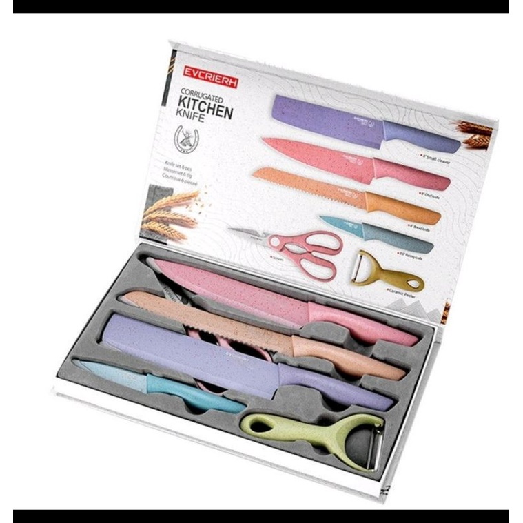 Pisau Dapur Set isi 6pcs 1138-Kitchen Knife Set Multicolor