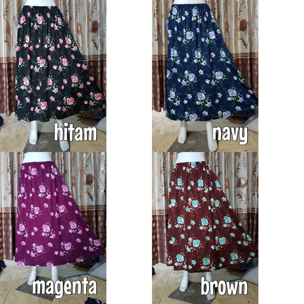 (1KG = 6pcs) ROK MUSLIM HYGET BUNGA MAYUNG - ROK MOTIF SIMPLE PANJANG MURAH maxi skirt jumbo wanita-Warna dasar BIREL