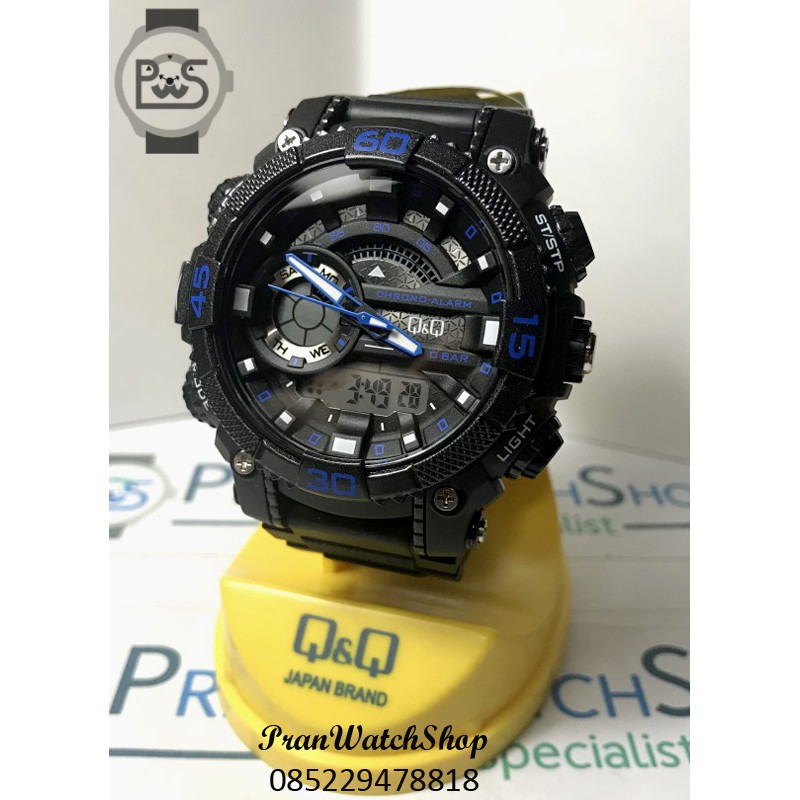 Jam Q&Q Original Pria Dual Time Analog-Digital Extra Besar Water Resist 10 Bar Sport Rubber GW87