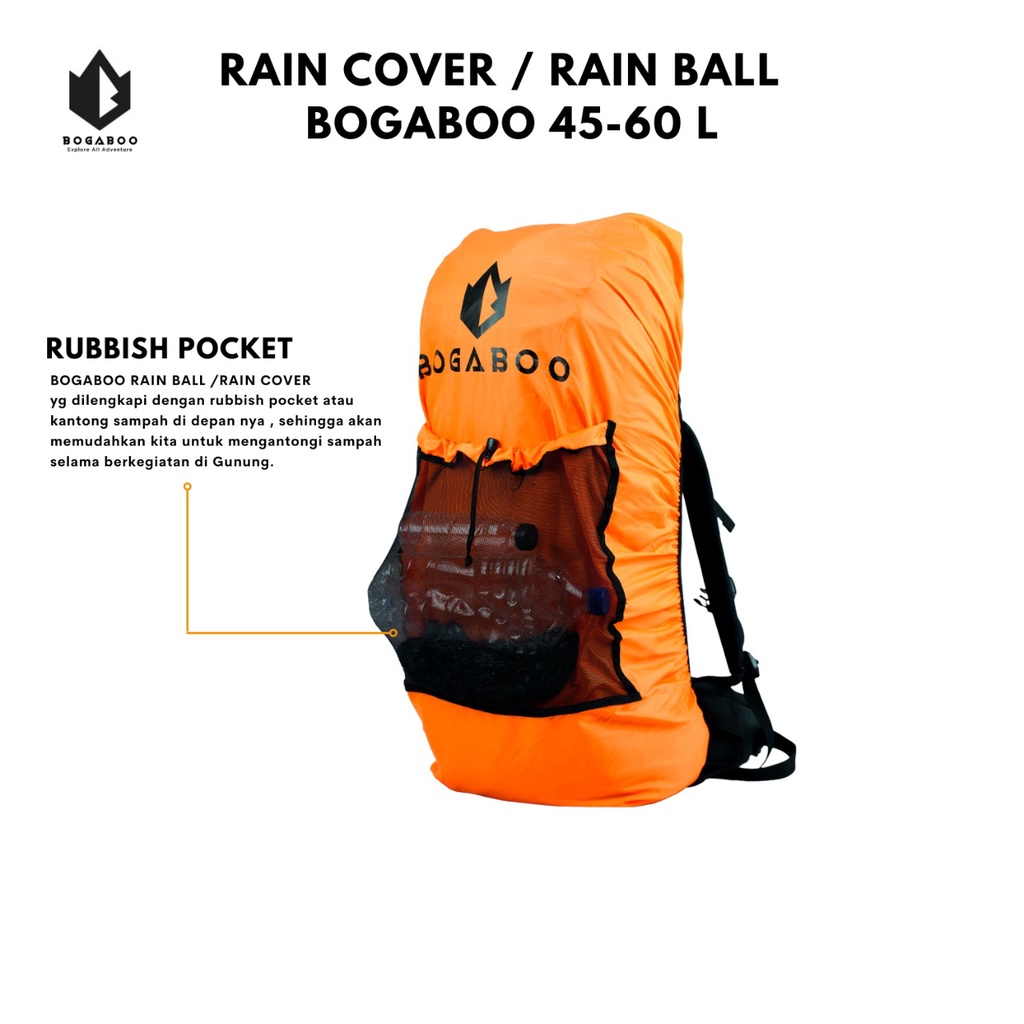 Coverbag bogaboo seri rain ball 45 up 60 L waterproof - rain cover - raincover - sarung tas - penutup tas - dust bag - waste pocket - rubbish pocket - trAsh bag KERIL GUNUNG