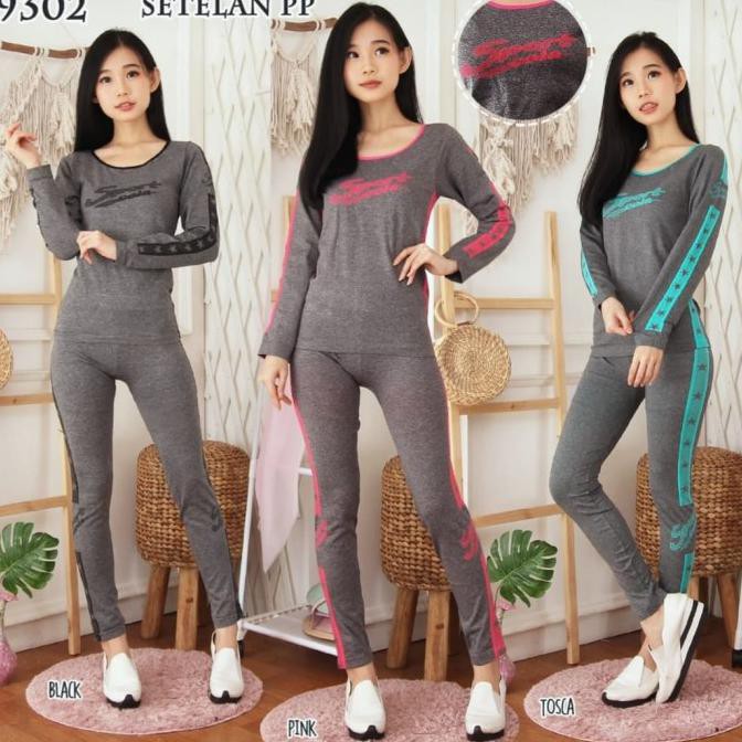 Setelan baju panjang senam aerobik/ fitness olahraga import wanita