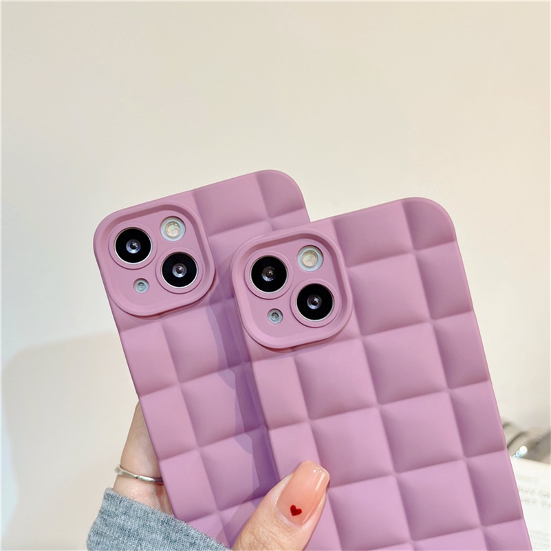 Soft Case Pelindung Lensa Bentuk Kotak 3D Warna Ungu Untuk iPhone 14 13 12 11 Pro Max SE 2020 Xr X Xs Max iPhone 7 8 6 6s Plus