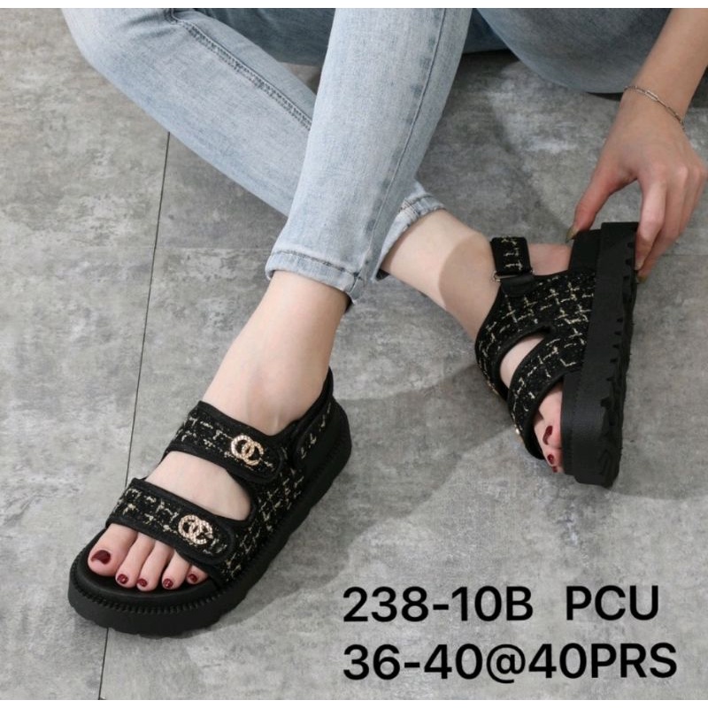 Sandal DIVI Wanita Jelly Canvas Wedges 2 Strap Import Premium