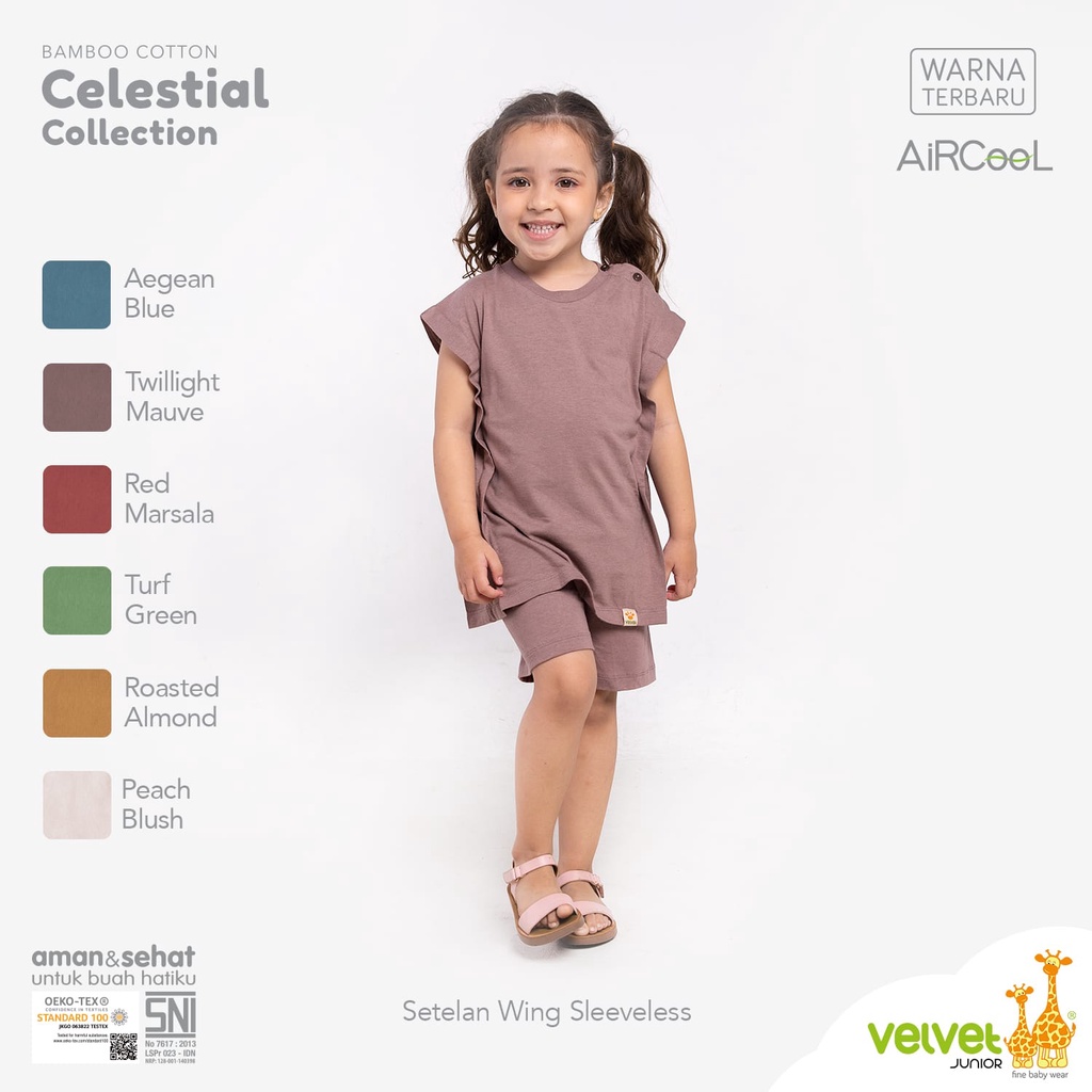 Velvet Junior AIRCOOL Setelan Baju Kutung SAYAP Celana Pendek Anak Celestial Collection Katun Bambu