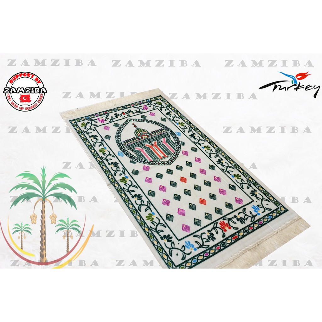 Sajadah Turki Spigel Dasar Creem Ukuran 70x110cm Bahan Tebal Dan Halus Perlengkapan Sholat Sejadah Zamziba