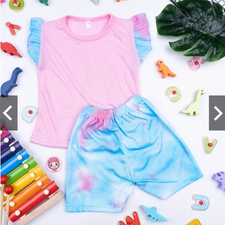 SETELAN ANAK RUFFLE MARINA TIE DYE COMBINATION / SET BAJU ANAK CEWEK USIA 1- 8 TAHUN TIE DYE EDITION