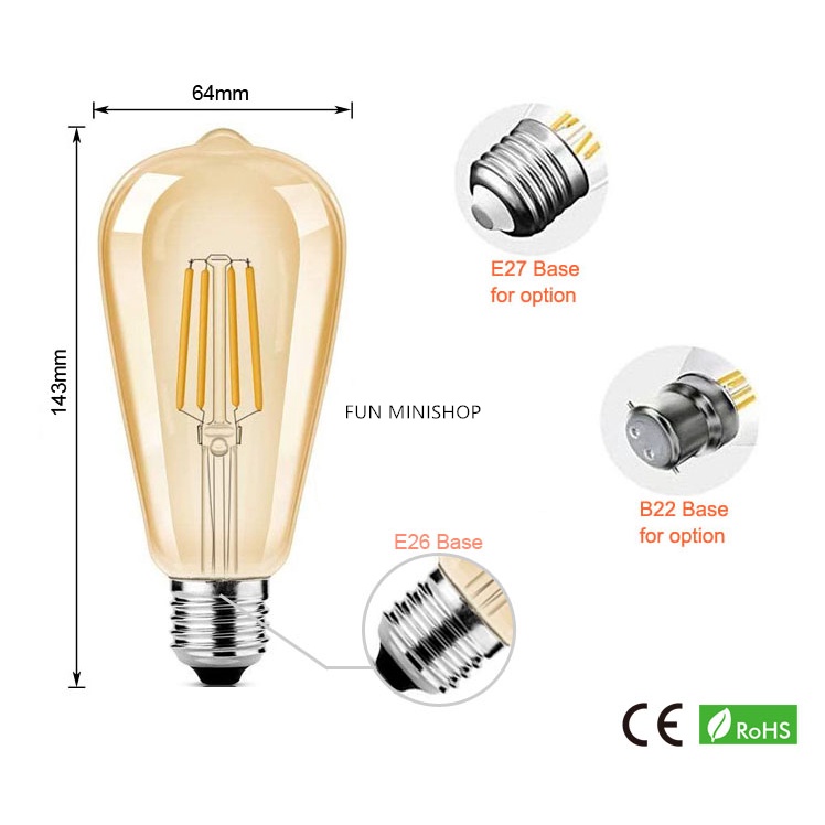 Bohlam Lampu Edison / Filament ST64 / Lampu Cafe Lampu Gantung DECOR