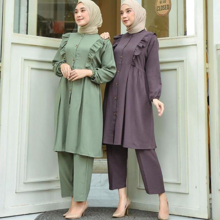 Model baru - DIVYA SET CRINKLE  LONG TUNIK POLOS / DIVYA SETELAN LONG TUNIK / DIVYA SET ,.