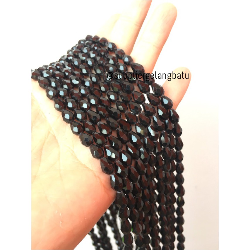 kristal Ceko tetes 10 x 6mm BLACK DOFF crystal hitam bross PREMIUM aksesoris craft fashion luxury
