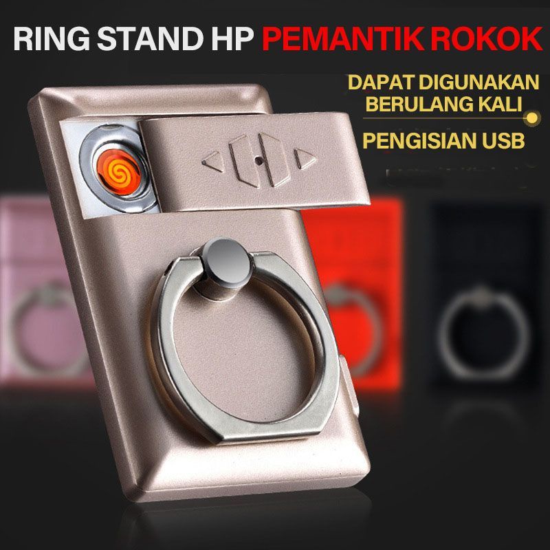 ring stand stand hanphone dengan ligter elektrik, ring korek api cass , korek api moderen