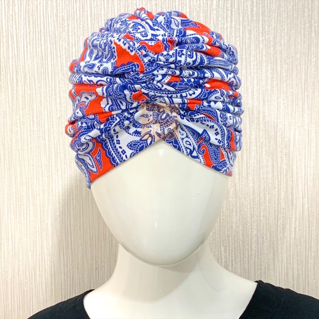 Turban Hijab Instan Instant QQinian Wanita Dewasa Fashion Muslim Warna Orange Biru Etnik Grosir