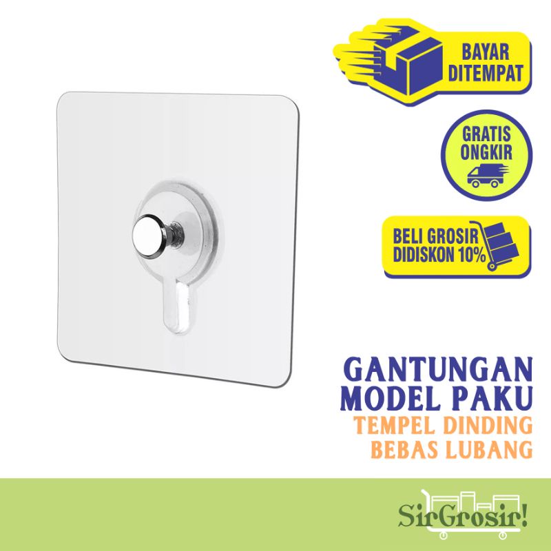 TRANSPARENT WALL NAIL HANGER - Gantungan Tempel Tembok Model Paku Pengait Pigura Foto Hook Tanpa Bor