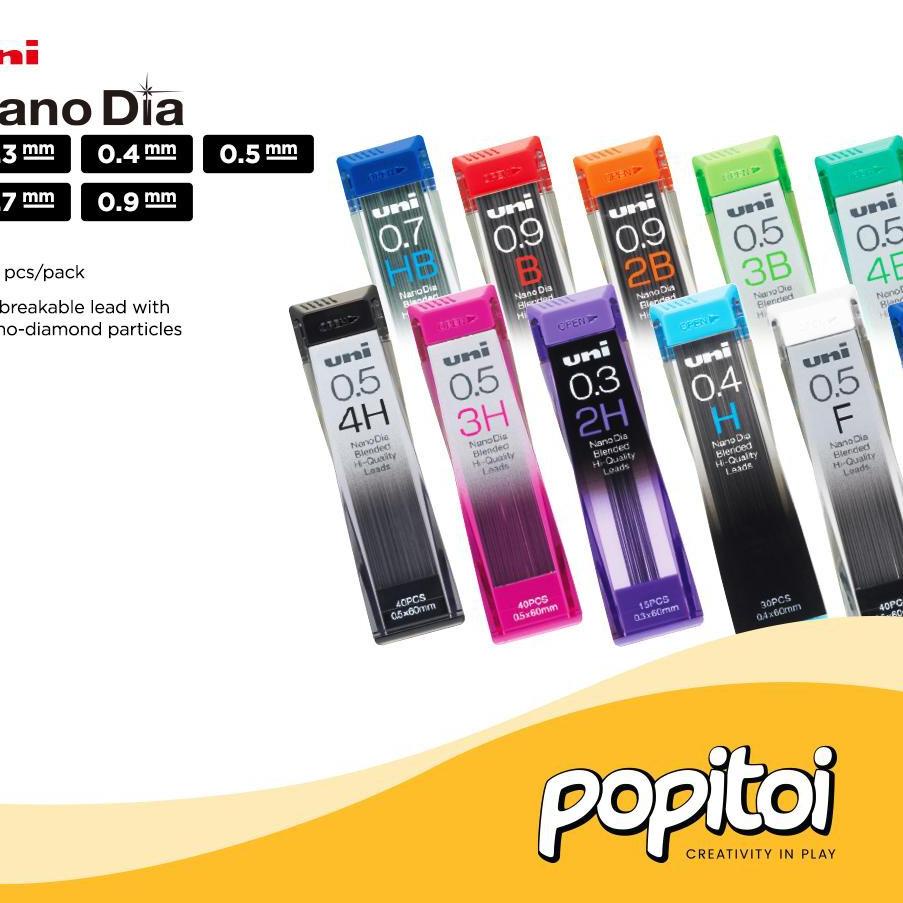 

Terbaru - UNI Nano Dia Pencil Lead REFILL 0.3 0.4 0.5 0.7 0.9 mm isi Ulang pensil mekanik kuru toga pilot zebra NanoDia ,.