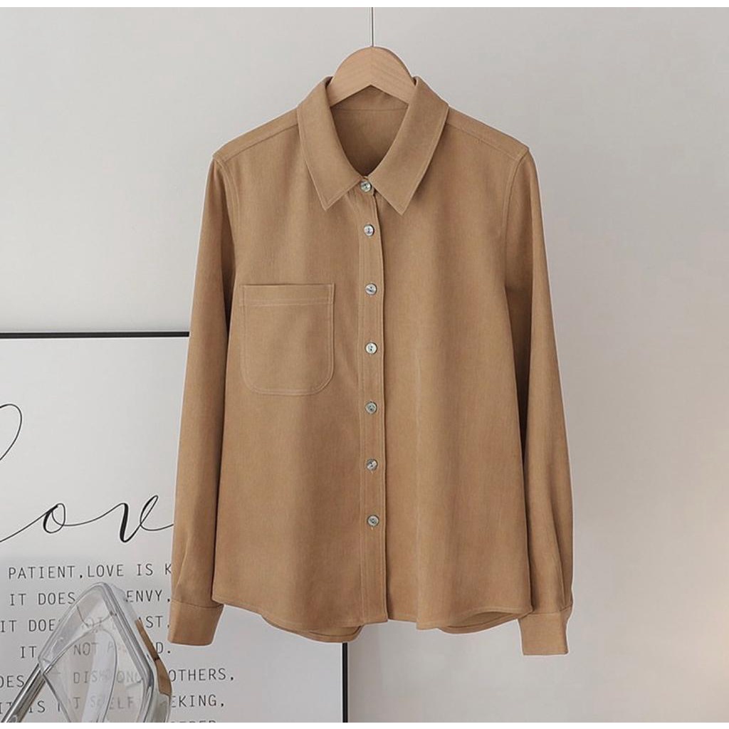 KEMEJA WANITA POLOS - BASIC SHIRT LONG SLEEVE - TOP CASUAL WANITA - ATASAN KOREA - KEMEJA BLOUSE CASUAL