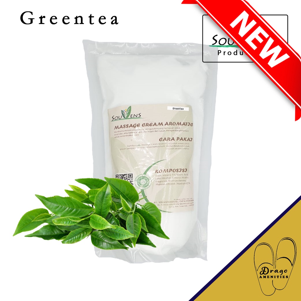 Massage Cream SOUVENS / Cream Pijat Badan Relaks 1 kg Wangi Greentea / Plain Semerbak Spa Murah Refill