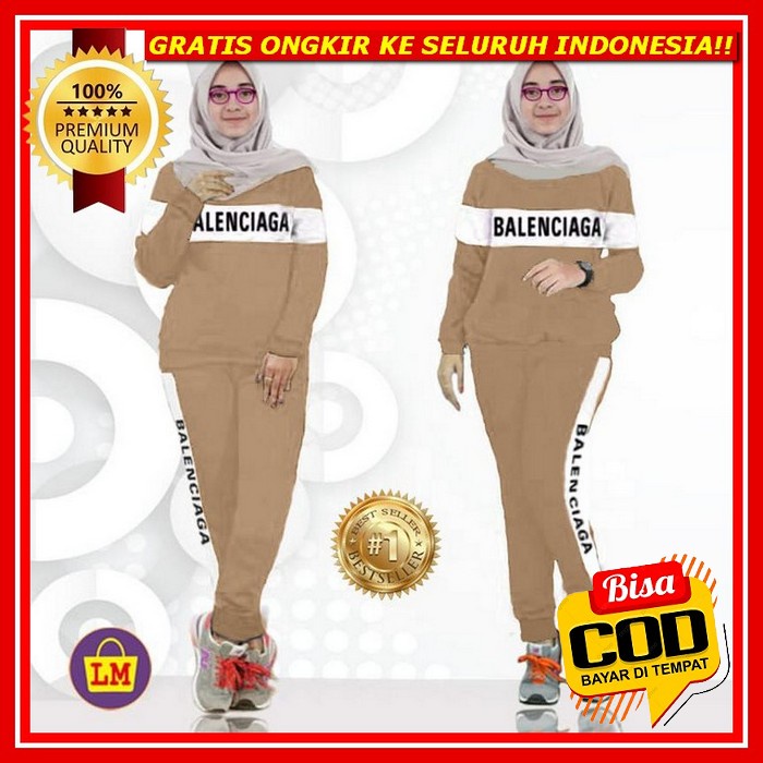 Set Baju Olahraga Wanita Muslimah Syari Kekinian Stelan Baju Kaos Training Lengan Panjang Murah Set 