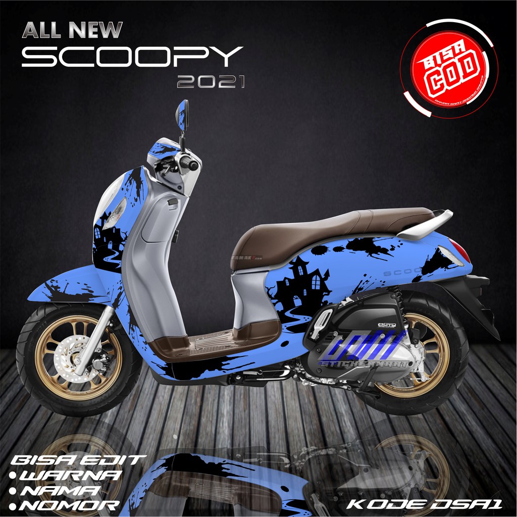 DECAL STICKER SCOOPY NEW 2021 ABSTRAC BIRU FULLBODY