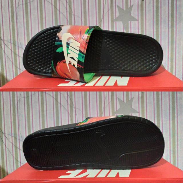 Sandal Sendal murah nike benassi JDI floral black green glow 618919-019 original replace box