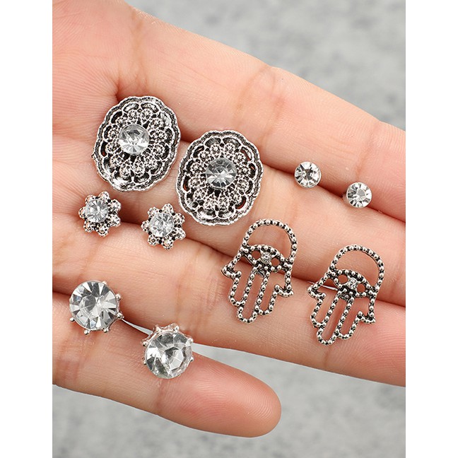 LRC Anting Tusuk Fashion Geometric Flower Palm-studded Earrings Set Of Five F89509