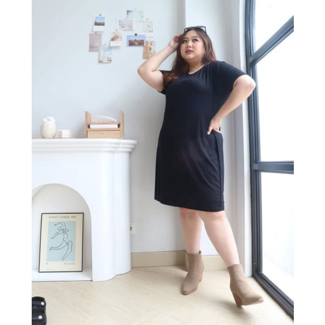 (LD 120cm, LD 140cm) DRESS BIGSIZE DRESS JUMBO OVERSIZE DRESS HITAM