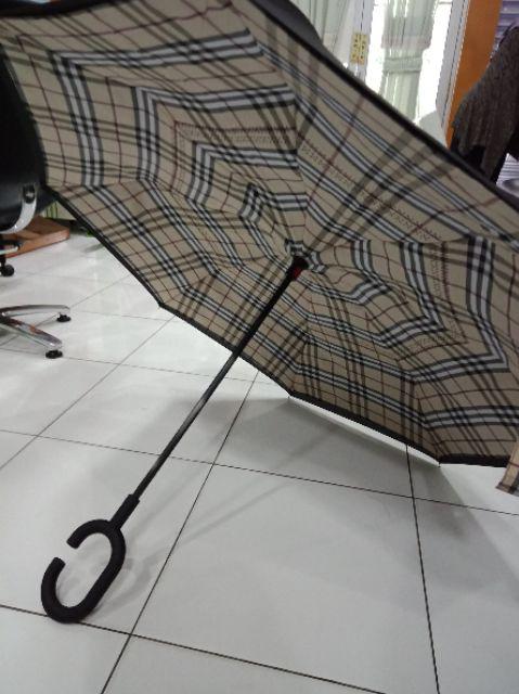 Promo Payung Terbalik Murah Reverse Umbrella Gagang Bentuk C Grosir Payung Warna & Motif 1.140gr