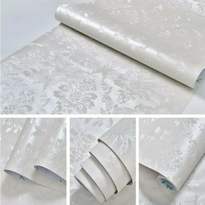 wallpaper dinding damask polos putih 45cm x 10m