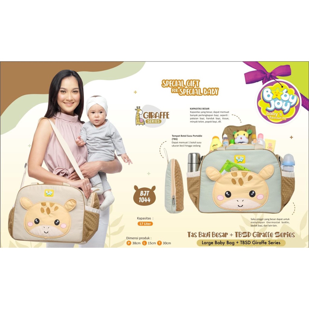 Tas Bayi Baby Joy Besar Saku Tempat Botol Susu Giraffe Series Baby Joy / Little Roo BJT1050 / Mocha Bear / Chick