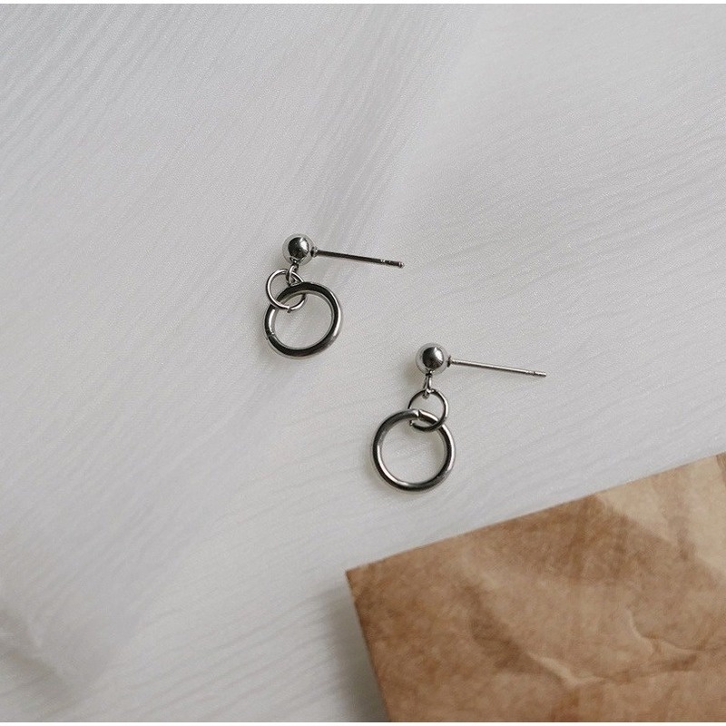 Roselife 1 Pasang Anting Tusuk Gantung Desain Geometri Bulat Kecil Gaya Casual / Simple Untuk Pria / Wanita