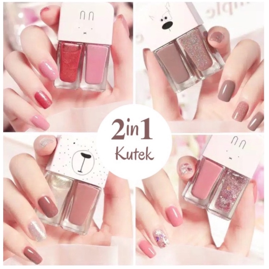 KUTEK 2IN1 NAIL POLISH IMPORT CAT KUKU 2 TONE WARNA ALA KOREA / KUTEK HALAL