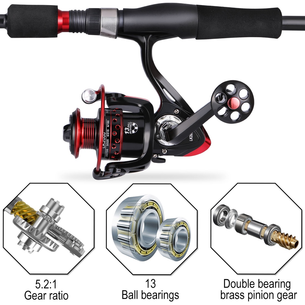 Set Pancing Super Kuat 1.8M 2.1M Pancing Teleskopik Portabel Dan Rasio Roda Gigi 5.2:1 13 BB Fishing Spinning Reel 2000 3000 4000 Pegangan Berubah Kanan/Kiri Untuk Set Pancing Air Tawar Air Laut