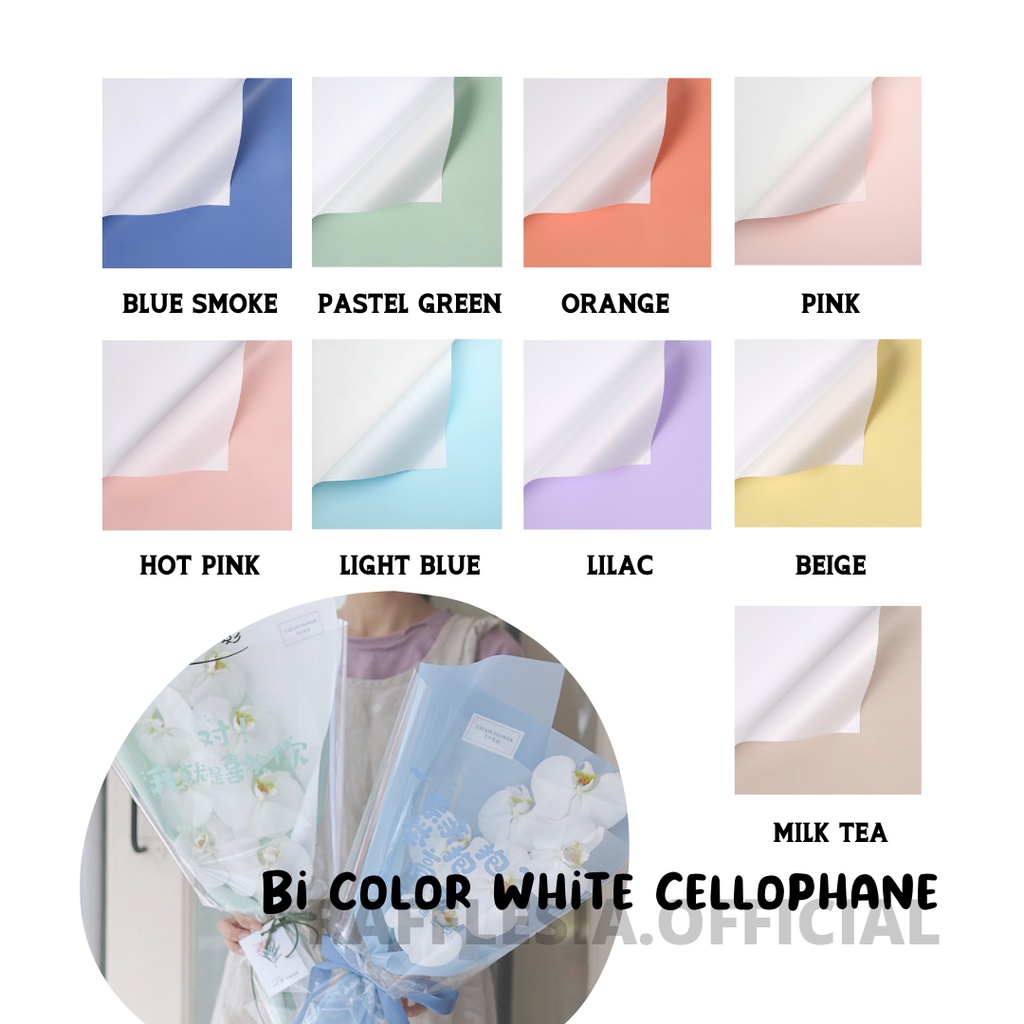 

[5 LEMBAR] Flower Wrapping Paper Bi Color White Putih Cellophane Kertas Bunga Korea Dua Warna