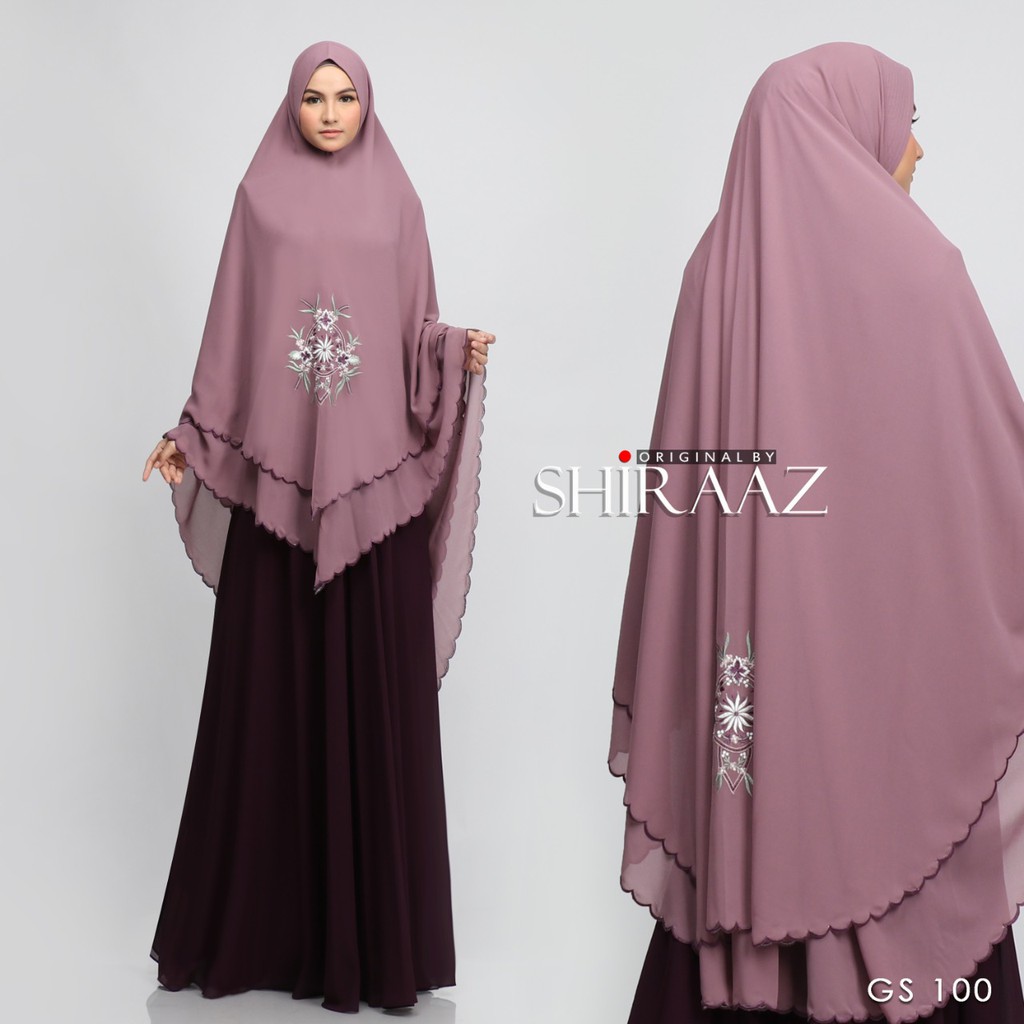 GS-100 by Shiraaz Gamis Set Khimar Syari Jumbo Polos Bordir Simple Mewah Elegan Babydoll Premium ORI
