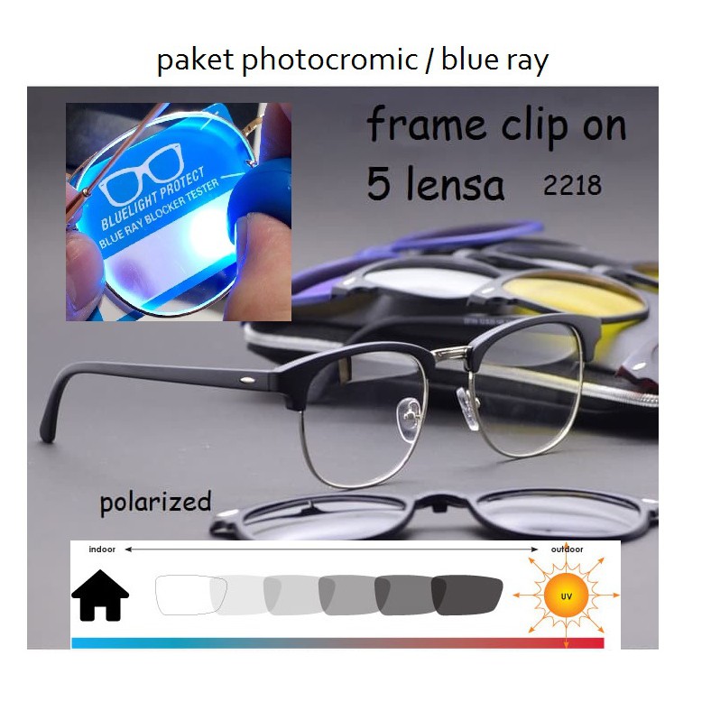 frame kacamata minus KACAMATA pria CLIP ON 2218 5 lensa hitam sunglass