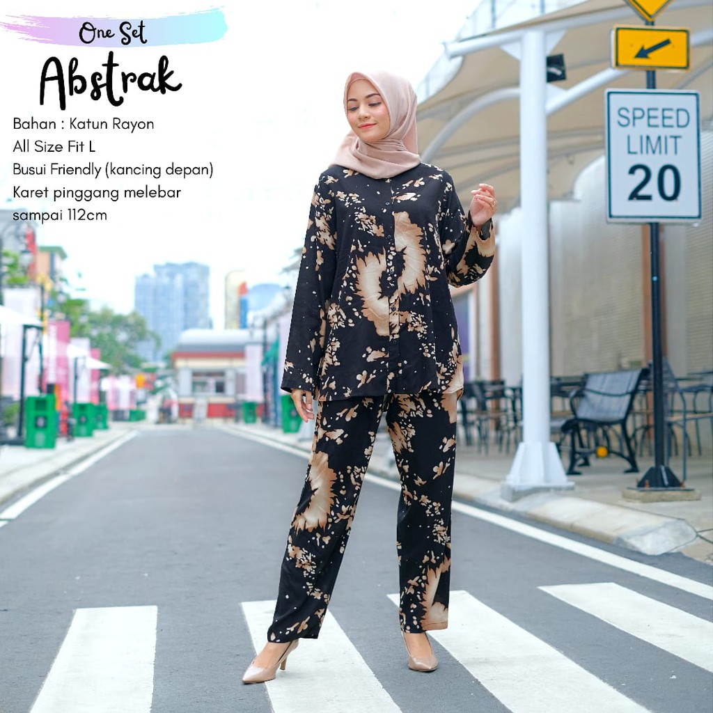 Piyama Dewasa Abstrak One Set Setelan Motif Murah Bahan Katun Rayon Premium Nyaman Dipakai Bisa cod