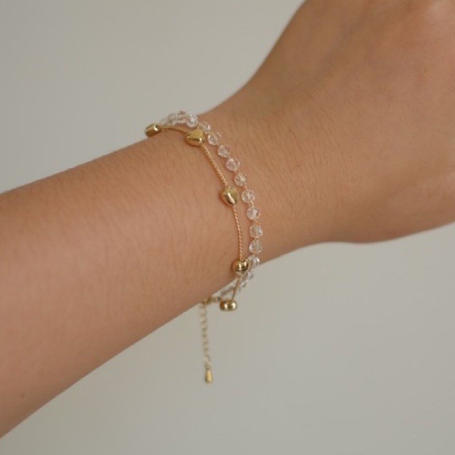 Ark.co - Milova chain &amp; crystal double bracelet love &amp; flower rosegold gold gelang kristal bunga hati elegan