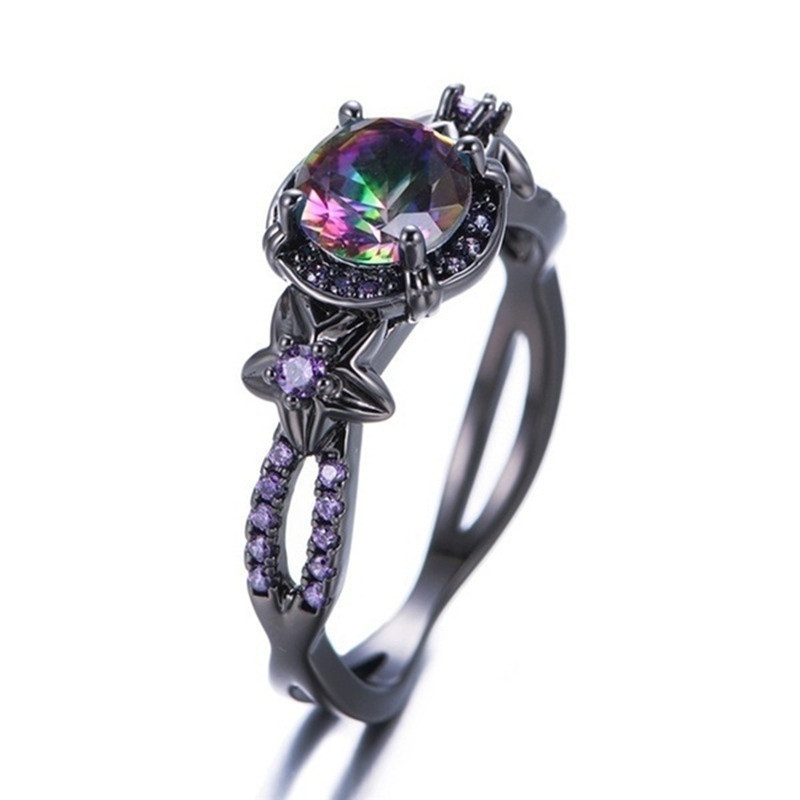 New Fashion Gun Black Color Zirconium Inlaid Purple Diamond Ring Fashion Accessories in Europe and America