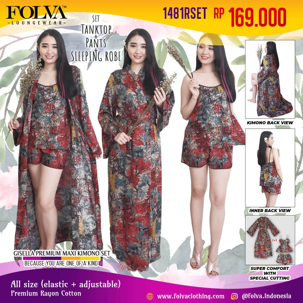  FOLVA  Gisella kimono  baju tidur wanita katun 1481RSET 