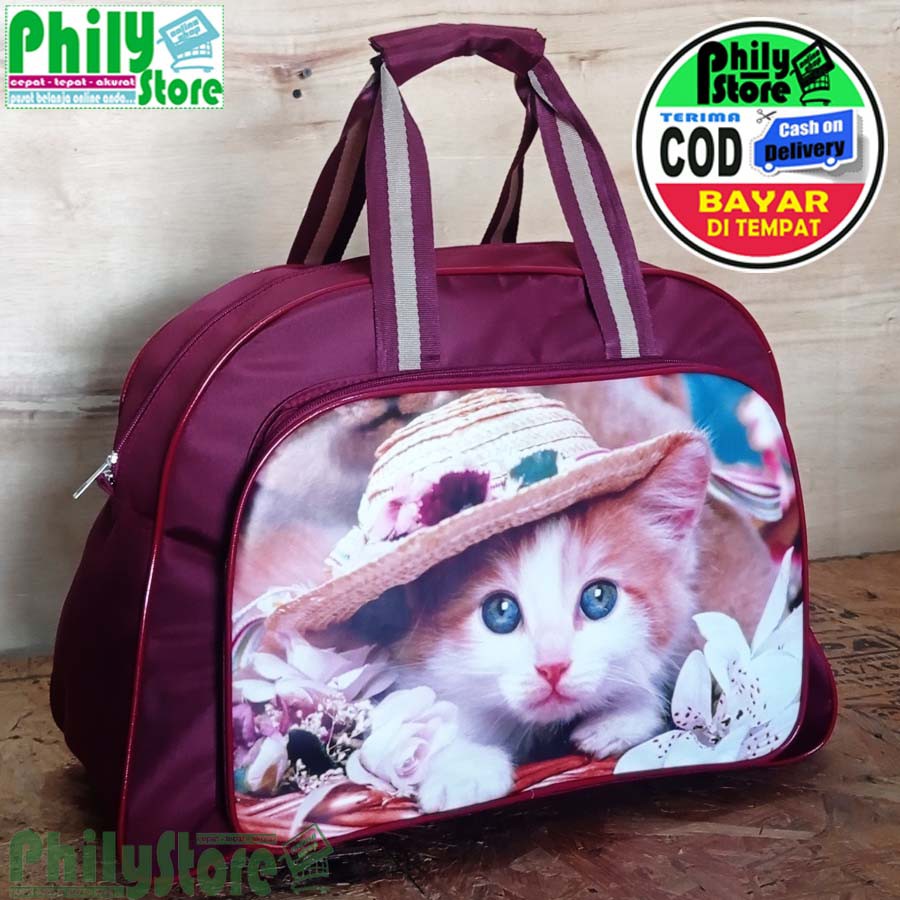 TAS PAKAIAN MOTIF TRAVELBAG BESAR ELLE GAMBAR KUCING TAS MUDIK PULANG KAMPUNG