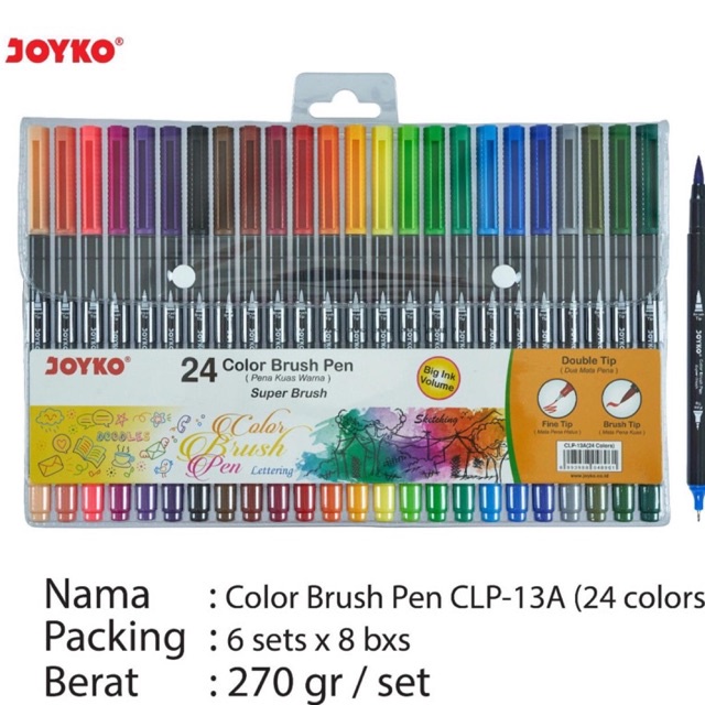 

Joyko Super Brush Pen 24 Color + Fine tip ( 2 in 1 ) Clp-13A Clp13A