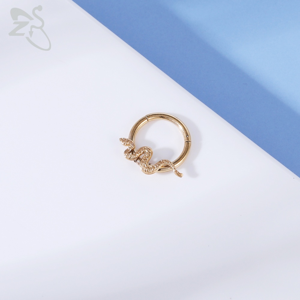 1pc Cincin Tindik Hidung Bahan Stainless Steel Warna Gold Hias Kristal Zircon