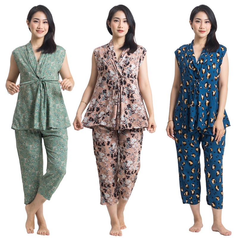 PDK MV AST Baju Tidur Wanita Piyama Dewasa Setelan Celana 7/8 78 Bahan Katun Rayon One Set Sleepwear