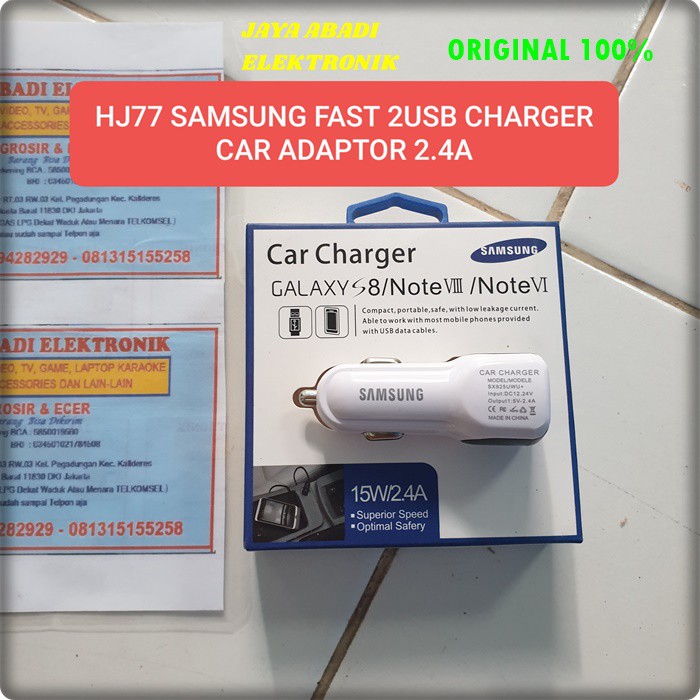 J32 SAMSUNG 2.4A CAR CHARGER SUPER FAST CHARGING ADAPTOR MOBIL AKI ACCU DC TRAVEL ADAPTER CHARGE CHARGER 2 USB SUPER SPEED ANDROIT HP HANDPHONE TC QUICK CHARGE 2IN1 BISA CAS DUA HP SEKALIGUS DA BISA SEGALA MEREK HANDPHONE