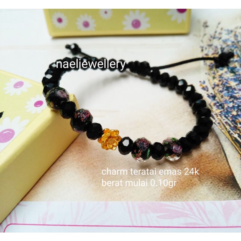 Gelang fashion kristal charm bunga teratai 24k