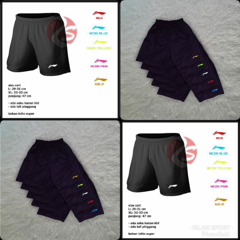 Celana badminton lining celana bulutangkis hitam bawahan olahraga pria badminton training pendek hitam polos short pants badminton lining gold white red blue neon yellow celana badminton ukuran L XL murah lebay