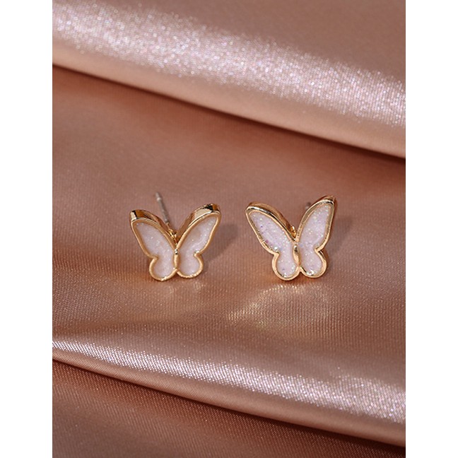 LRC Anting Tusuk Fashion Golden Butterfly Quicksand Drip Glaze Earrings K69699