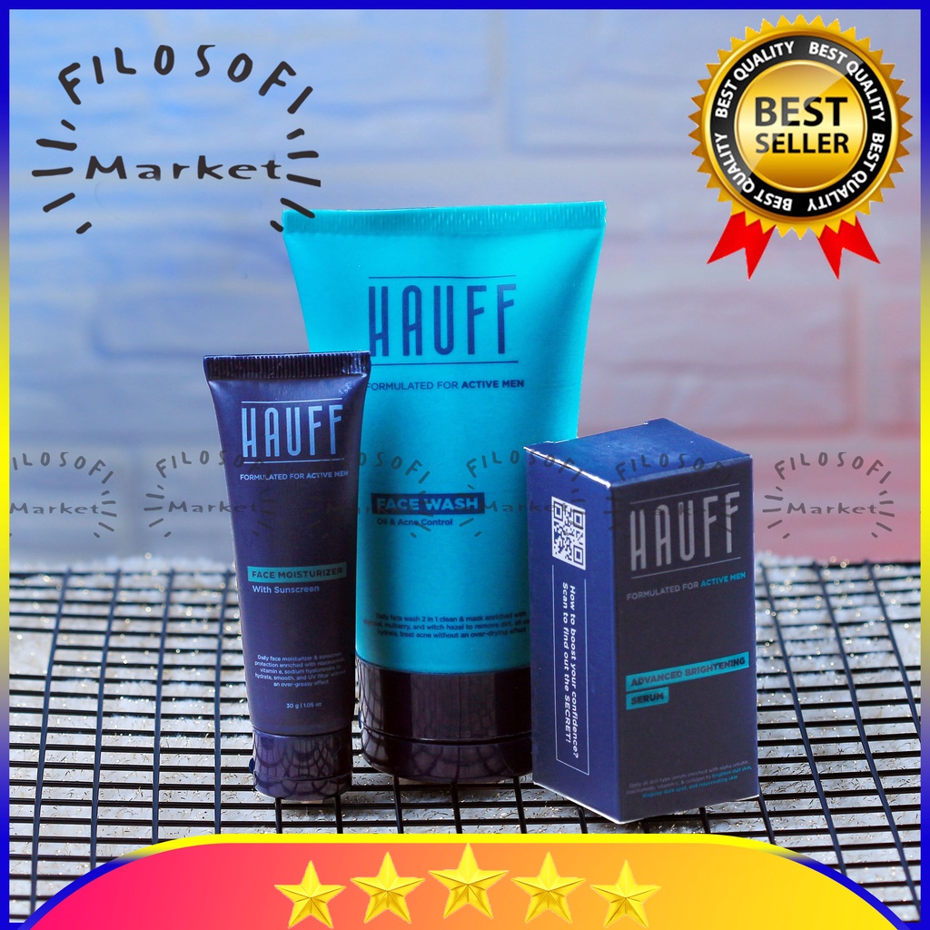 PAKET HAUFF Men Face Wash Serum Krim Face Moisturizer with Sunscreen